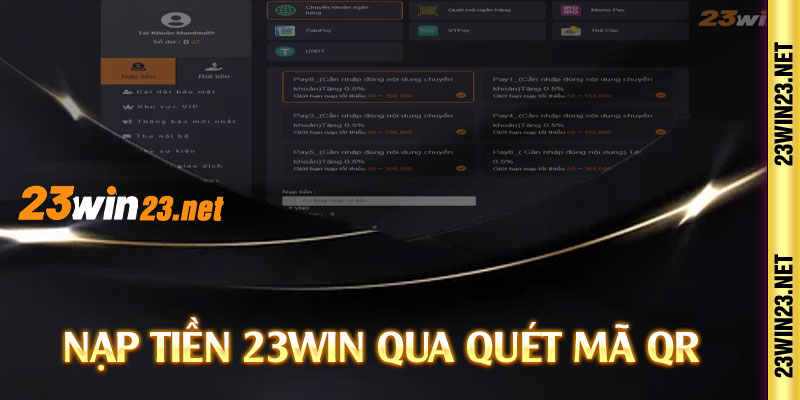 Nạp tiền 23win qua quét mã QR